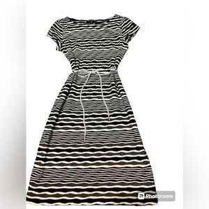 Sharagano Striped Dress with tassel rope waist tie